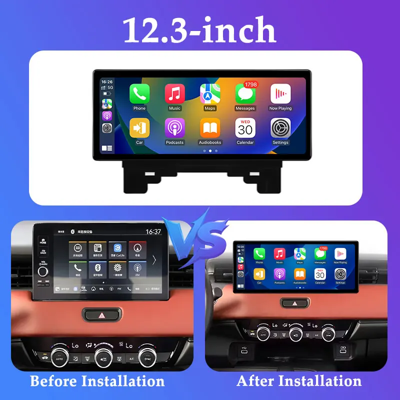 شاشة رفيعة للغاية 12.3 بوصة لهوندا XRV 2023 CarPlay اللاسلكية أندرويد 16 مشغل وسائط متعددة الصوت والفيديو نظام تحديد المواقع Navi WIFI No 2 din