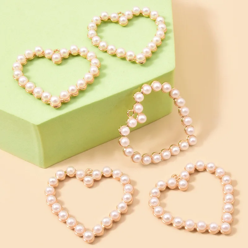 DIY accessories Handmade accessories Korean version sweet wind hollowed out love pearl earrings pendant heart alloy accessories