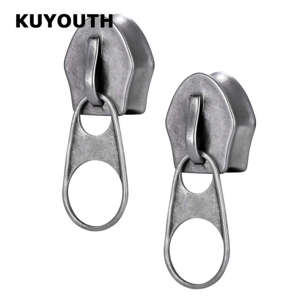 KUYOUTH 2PCS Retro Copper Zipper Ear Stretchers Ear Tunnels Plugs Gauges Body Jewelry Earring Expanders for Piercing