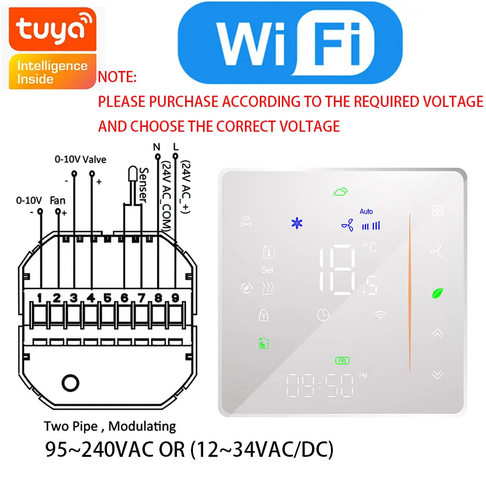 Tuya WiFi Thermostaat 0-10V Modulerende Klepcontroller PWM EC Fan HVAC Temperatuurregelaar voor Slimme Huiskoeling Verwarming