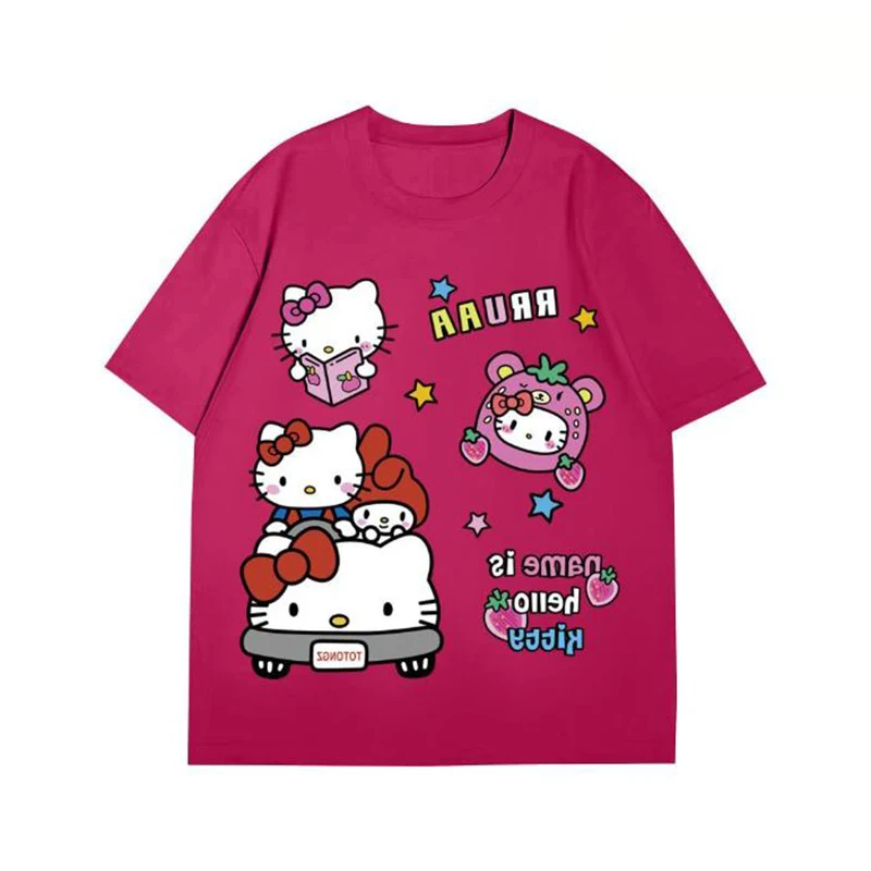 

Женская футболка с мультяшным аниме Hello Kitty, футболка для отдыха Sanrio, мягкая футболка с надписью, одежда, Индивидуальные топы для удовольствия