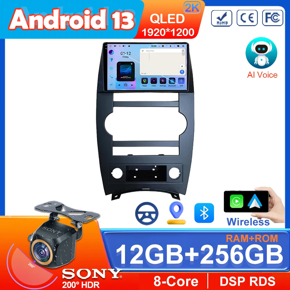 

Android 13 For Jeep Cherokee Commander XK 2007 2008 Car Radio Wireless Carplay 8 Core Stereo Multimedia Player GPS Navigation BT