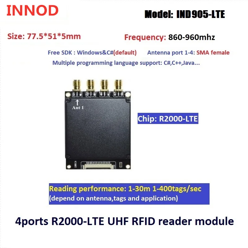 

Factory Price Long Range 30m UHF RFID Reader module R2000-LTE chip similar with Impinj chip multi-tag reading 400tag/sec