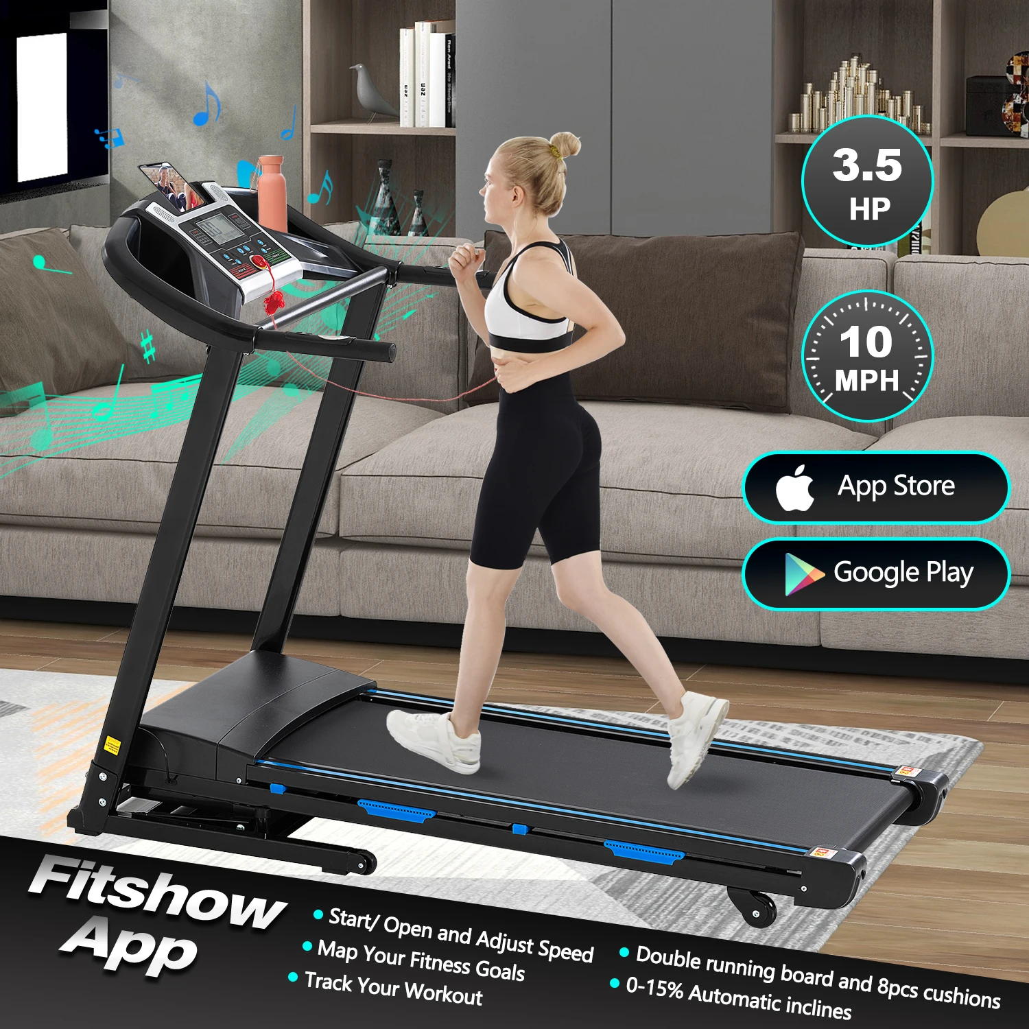 

Treadmills for Home, Electric Treadmill with Automatic Incline, Foldable 3.5HP Workout Running Machine Walking, Double Running