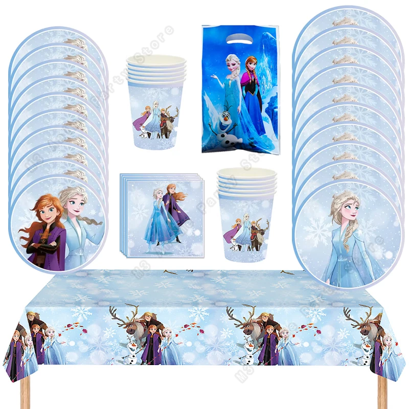 Frozen Elsa Anna Olaf Birthday Party Decorations Supplies Kit for Girls Including Disposable Tableware Paper Cups Plates view 6