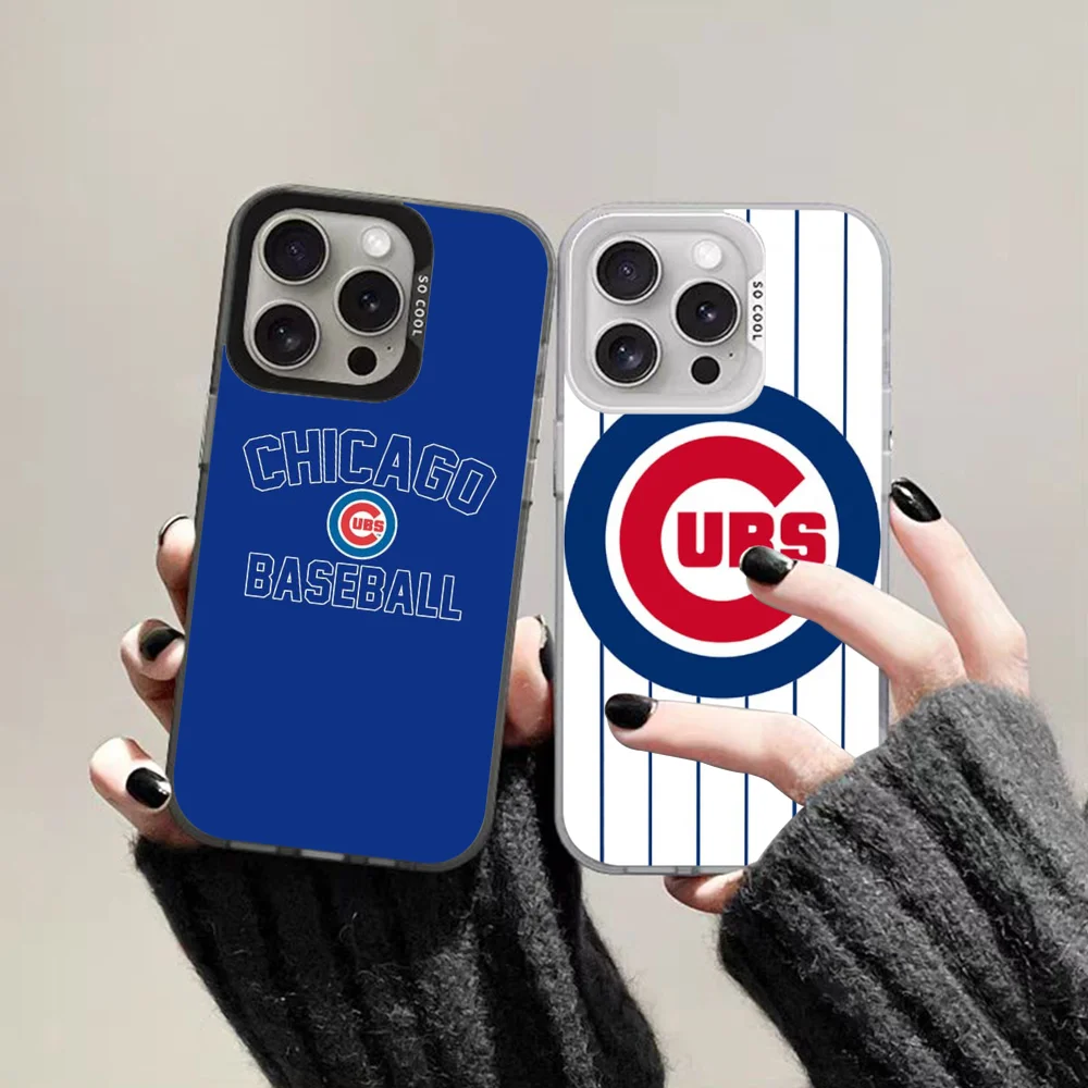 Custodia per telefono C-chicago Cubs B-baseball per IPhone 16 15 14 13 12 11 Pro Max Plus Colore antiurto Cover posteriore argento