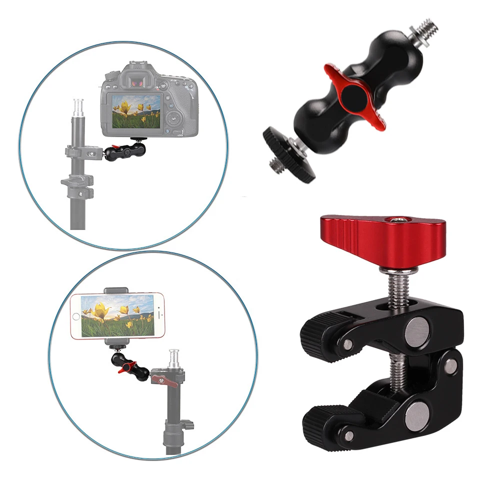 JIMITU Ball Head Clamp Multi-function Ball Mount Clamp Magic Arm Super Clamp w/ 1/4\