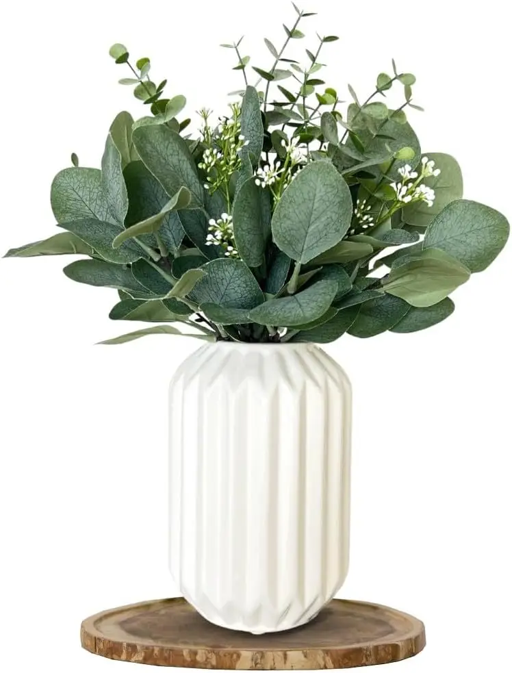 

Realistic Faux Eucalyptus in White Ceramic Vase – Indoor Desk Plant for Office, Kitchen, Bathroom