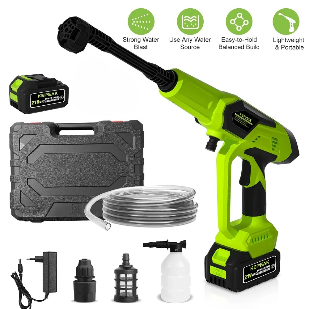 

200W Cordless High Pressure Car Washer Spray Water Gun Home Car Washing Machine with 10-Section Single Battery Carrying Case