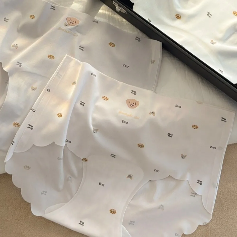 Fashion Dog Ice Silk Underwear Mid Waist Skin-friendly Women Underwear Bear Summer Panties Girl