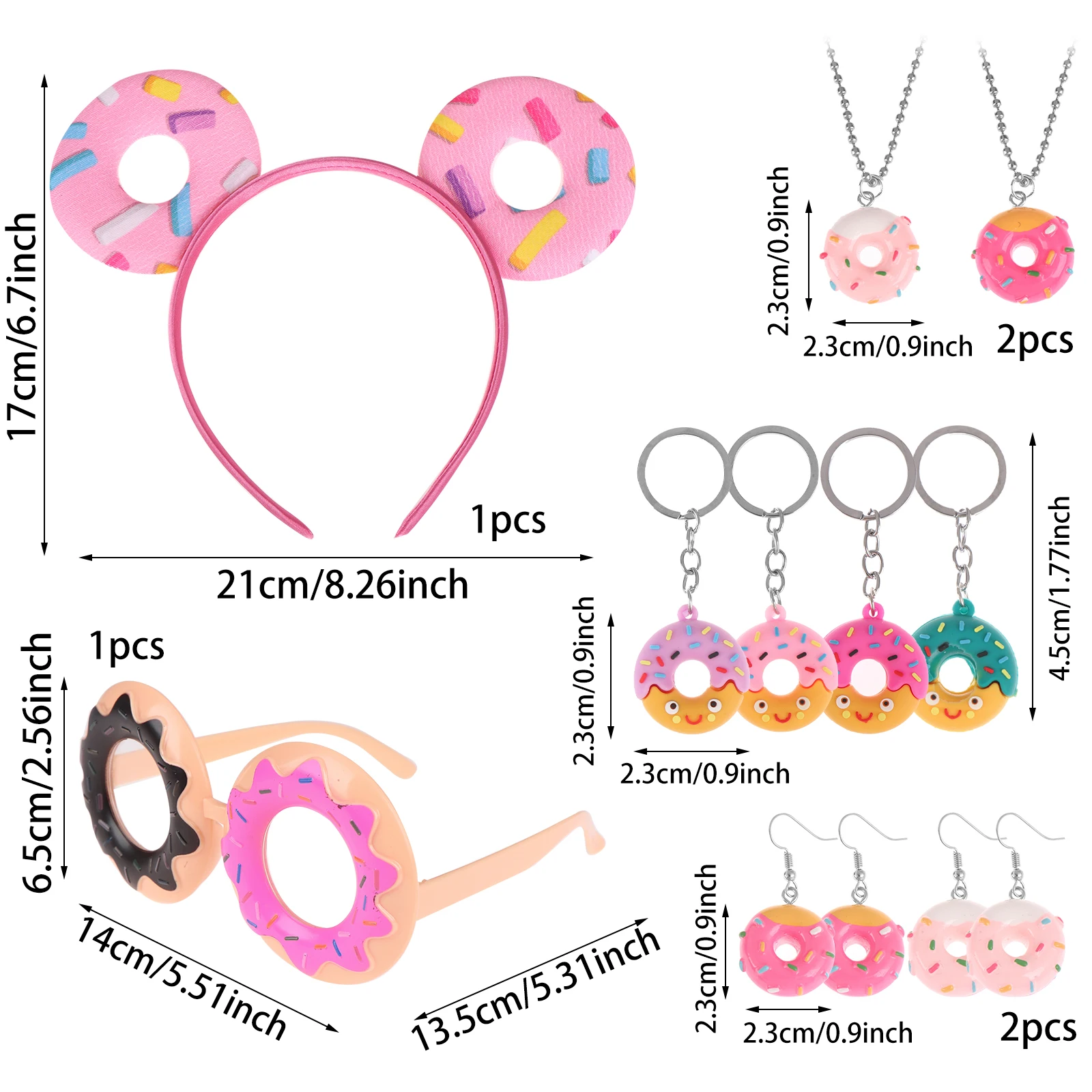 Donut Dress Up Supplies : Cute Donuts Glasses,Funny Hair Hoop,Necklace,Keychain,Earring Gifts for Kids Photo Props