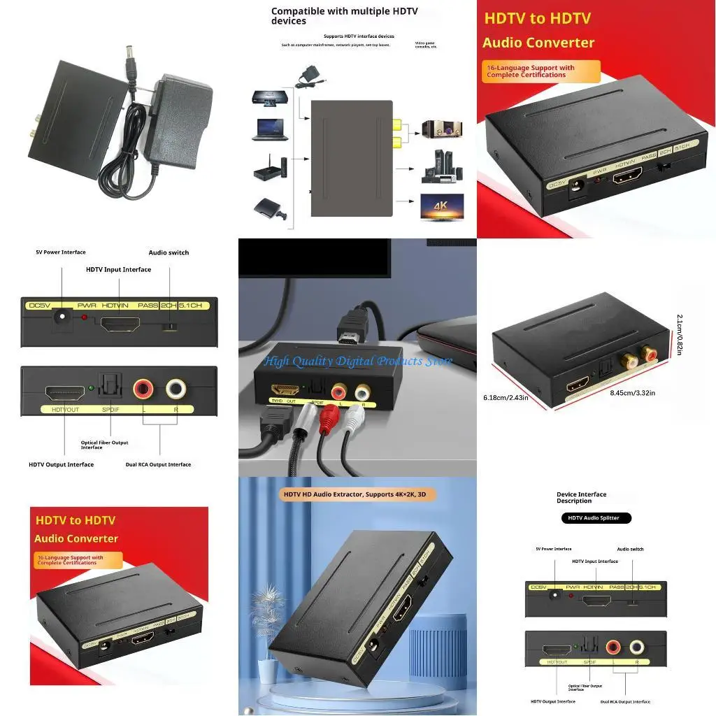 

U2JE HDTV Sound Splitter Converters with SPDIF Opticals R/L Output 4K 60Hz for Home