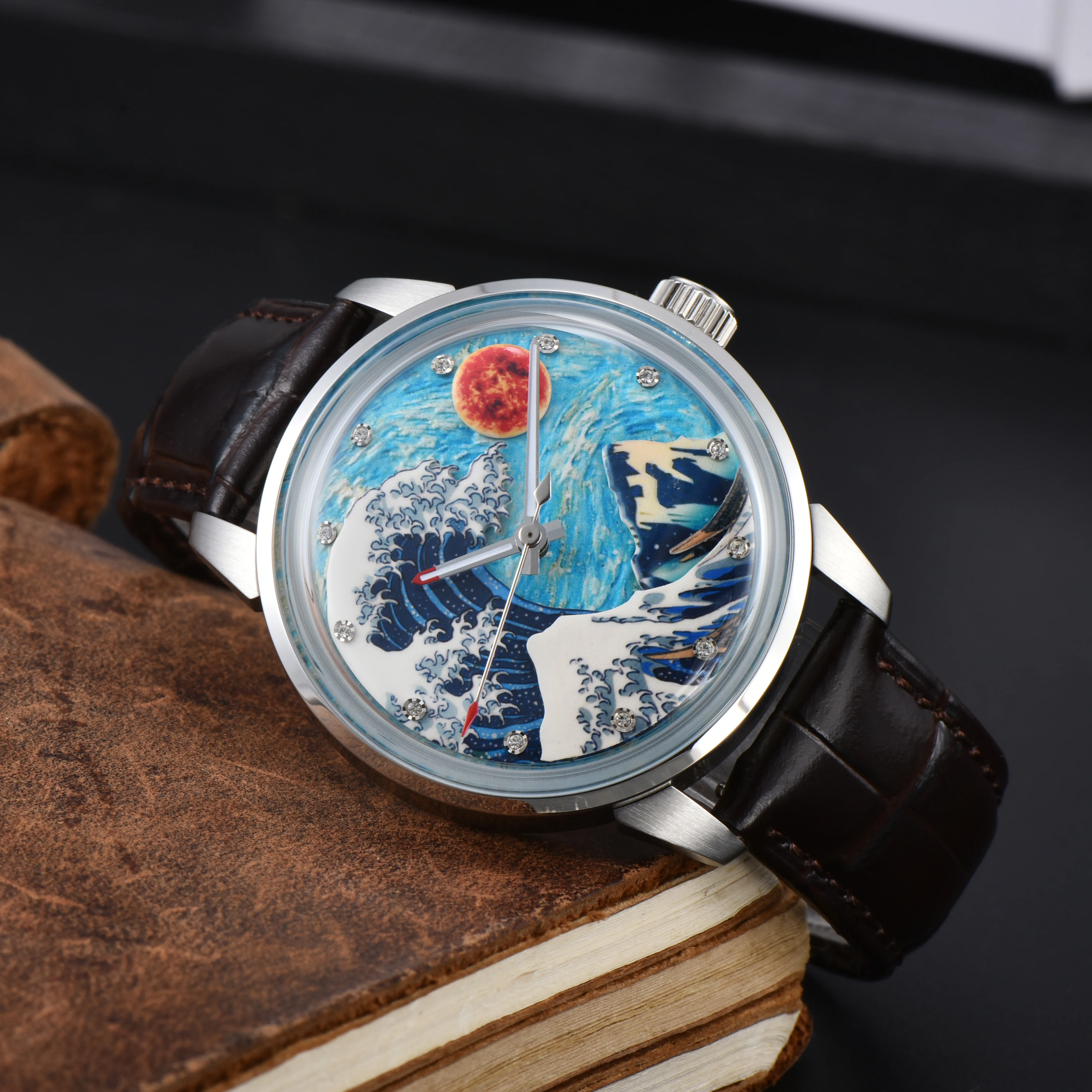 Orologio da uomo casual da 42 mm Stile periodo Edo Quadrante luminoso tutto verde Orologio meccanico automatico Orologio impermeabile in acciaio inossidabile 8215
