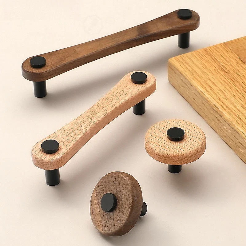 Mid‑Century Walnut Wood Cabinet Pull Retro Wooden Handle for Wardrobe Drawer Shoe Cabinet Furniture Hardware