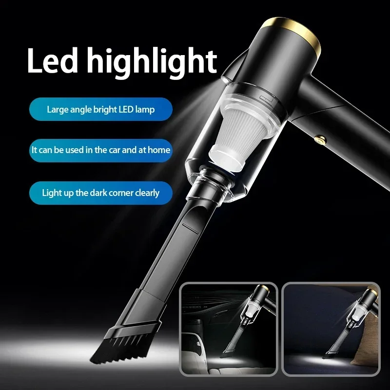 

Full New Car Vacuum Cleaner Wireless Folding Strong Suction Hand-held Portable With LED Lights 3 In 1 Suction Nozzle Car Vacuum