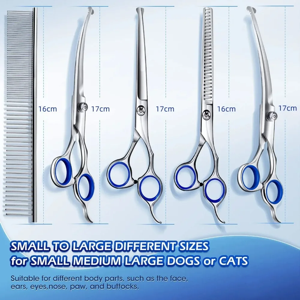 5-in-1 Professionelles Hundepflege-Scherenset aus Edelstahl mit Ausdünnungsschere und Sicherheits-Rundspitze für Hunde und Katzen – Detail 2