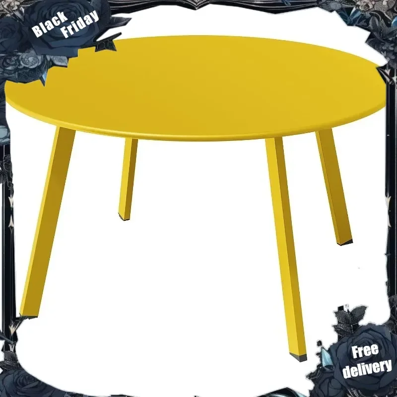 Grand Patio Round Steel Patio Coffee Table, Weather Resistant Outdoor Large Side Table, Yellow…