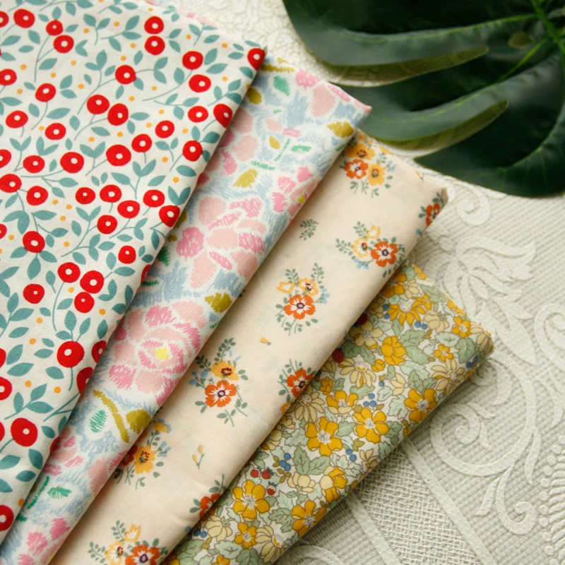 Small Floral Poplin Cotton Sewing Fabric, Making Dress Clothing, Autumn, 140x50cm