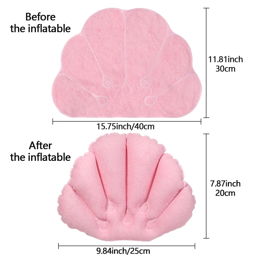 Colorful Fan Shaped Inflatable Shower Pillow Soft Terry Cloth Pillow Bathtub Spa Cushion Neck Support With Suction Cups