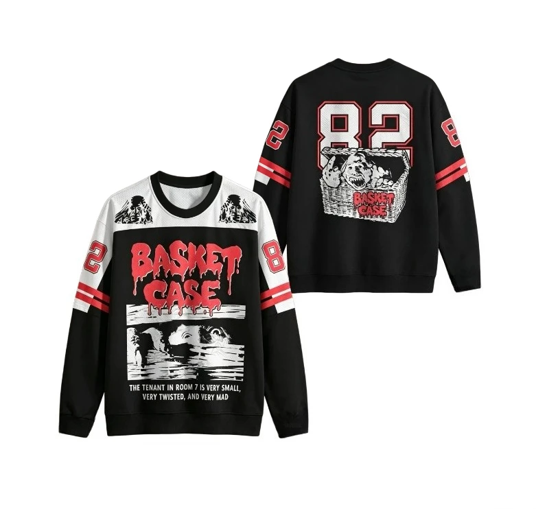 Men Retro Horror Graphic Crewneck Sweatshirt Vintage Movie Inspired Long Sleeve Pullover Loose Streetwear Tops For Autumn Winter