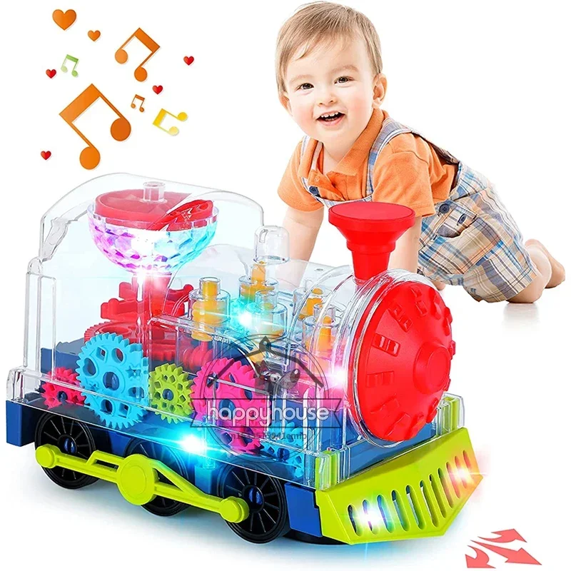 Transparent Toy Car for kids Electronic Light Sound Music Electric Gear Car Train Toys for Toddlers Educational Crawling Toys