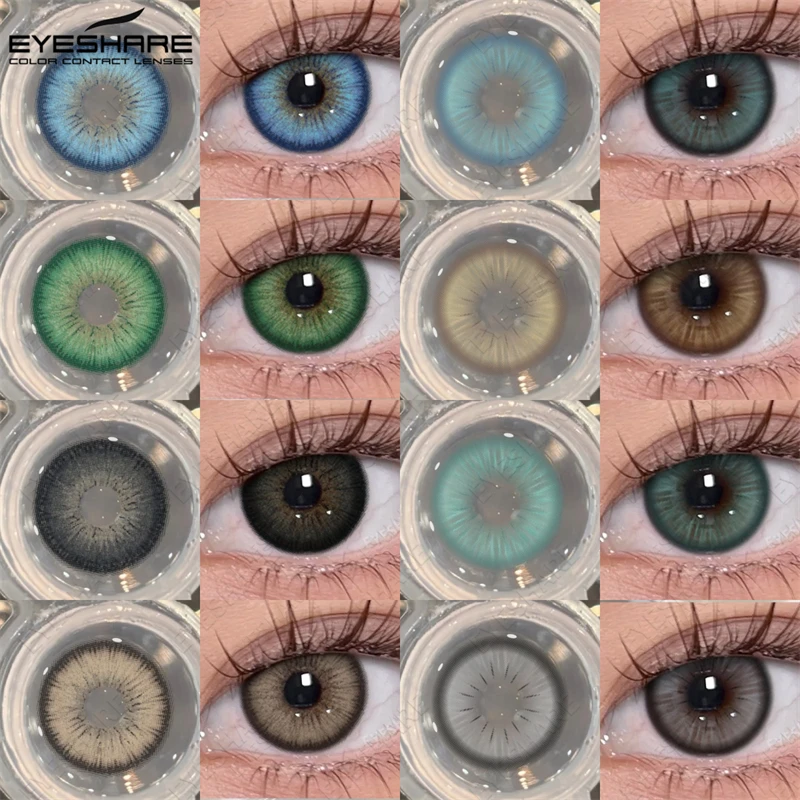 EYESHARE 2 Stück Farbige Kontaktlinsen Modische Blau-Grüne Augenkontaktlinsen Weiche Schwarze Linsen Graue Schönheits-Pupillen Braune Augen-Make-up-Linsen