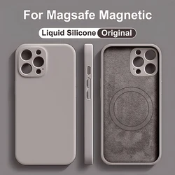 Caixa magnética de silicone líquido para iPhone, Magsafe Case, carga sem fio, Capa Acessórios, iPhone 11, 13, 12, 14, 15 Pro Max, Plus, Original