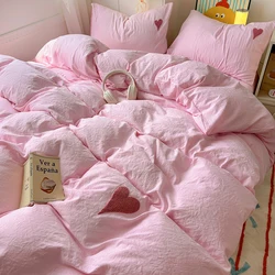Korean Solid Color Bedding Set Adults Kids Twin Full Queen Size Soft Bed Flat Sheet Duvet Cover Set Pillowcases Simple Bed Linen