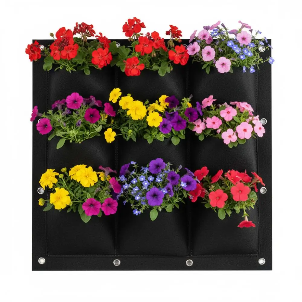 Durable 9 Pockets Plant Grow Bag Felt 50*50cm Plant Bag Easy Installation Reusable Wall Plant Bags Indoor Gardening