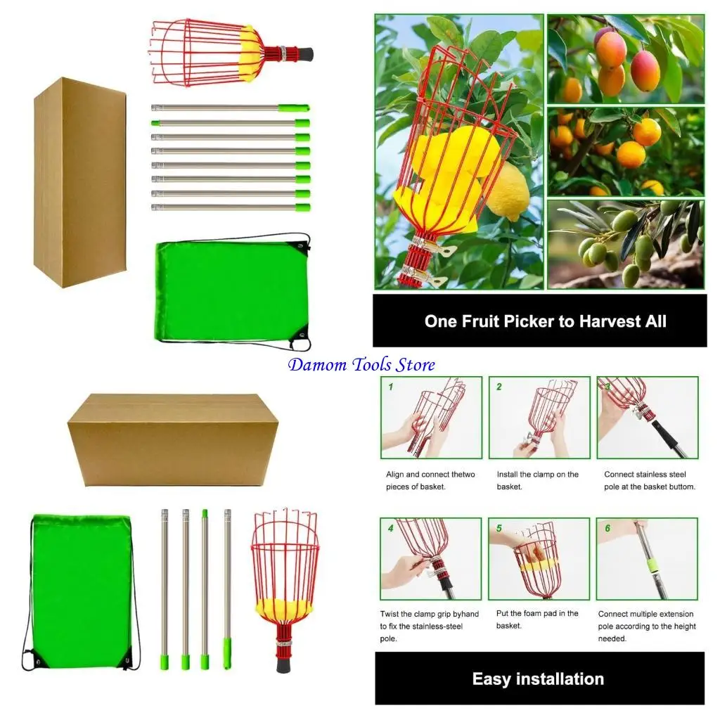 57BE Lightweight Aluminum Extendable Fruit Pickers Tool With Non Slip Grip Harvesting Tool For Home And Farm Use