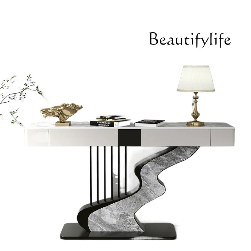 

Light luxury rock slab entry entrance table Modern simple end view table Corridor aisle against the wall Designer model