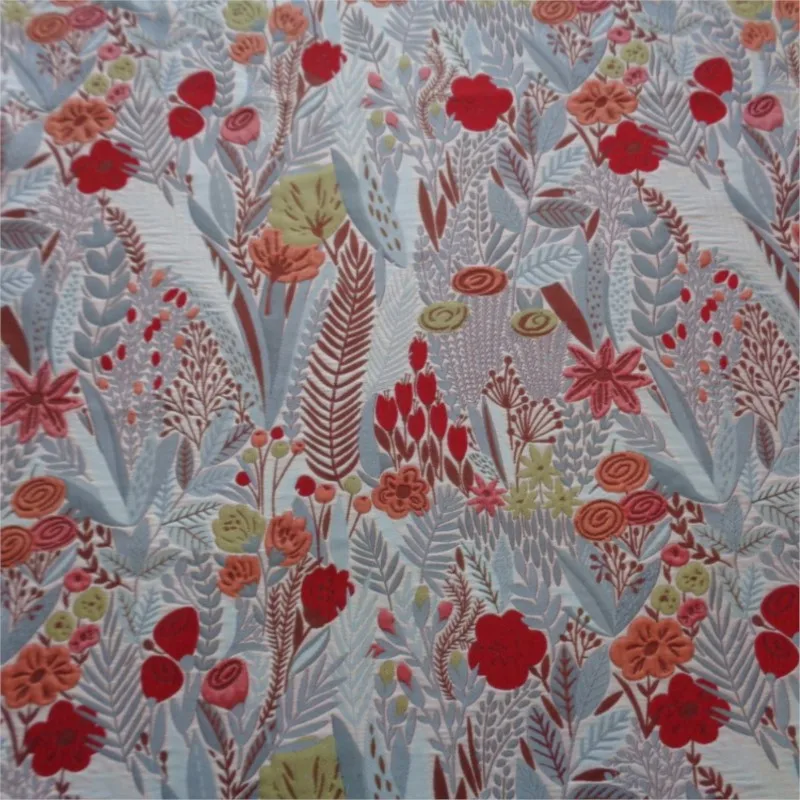 Fashion multi-color high-density fine jacquard fabric small red flower color woven women's dress