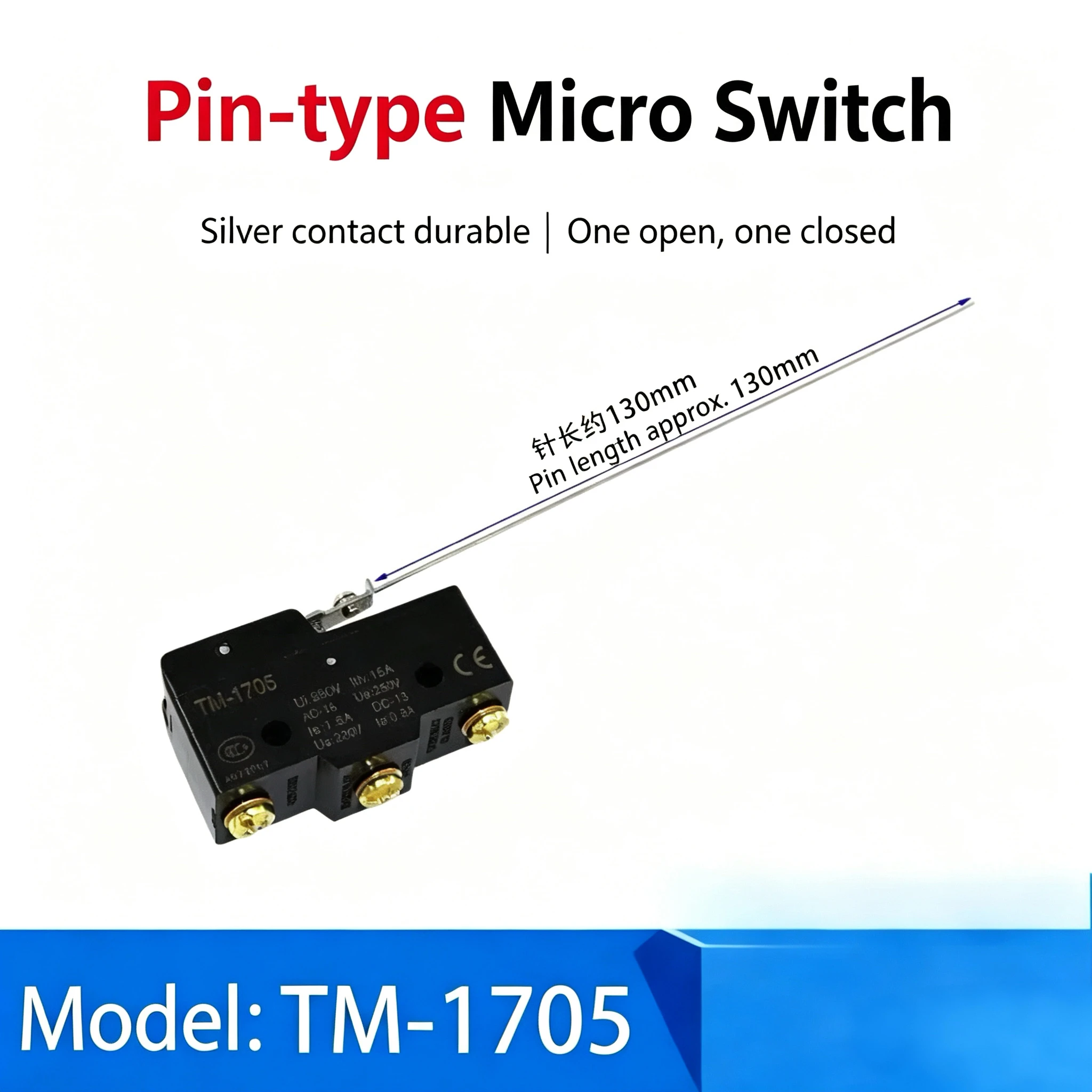 For Yongde microswitch TM-1705 self-reset silver contact long needle lever stroke limiter 15A
