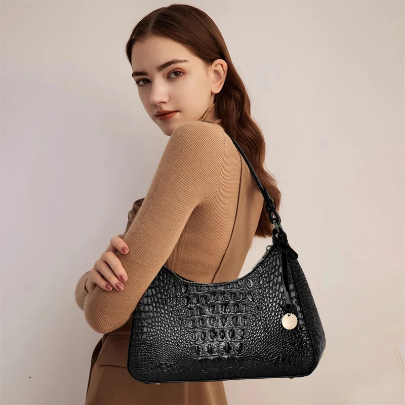 

Genuine Leather Crocodile Pattern Women's Underarm Bag, Cowhide 2026 New Style Luxury High-Quality Mom Handbag Shoulder Bag