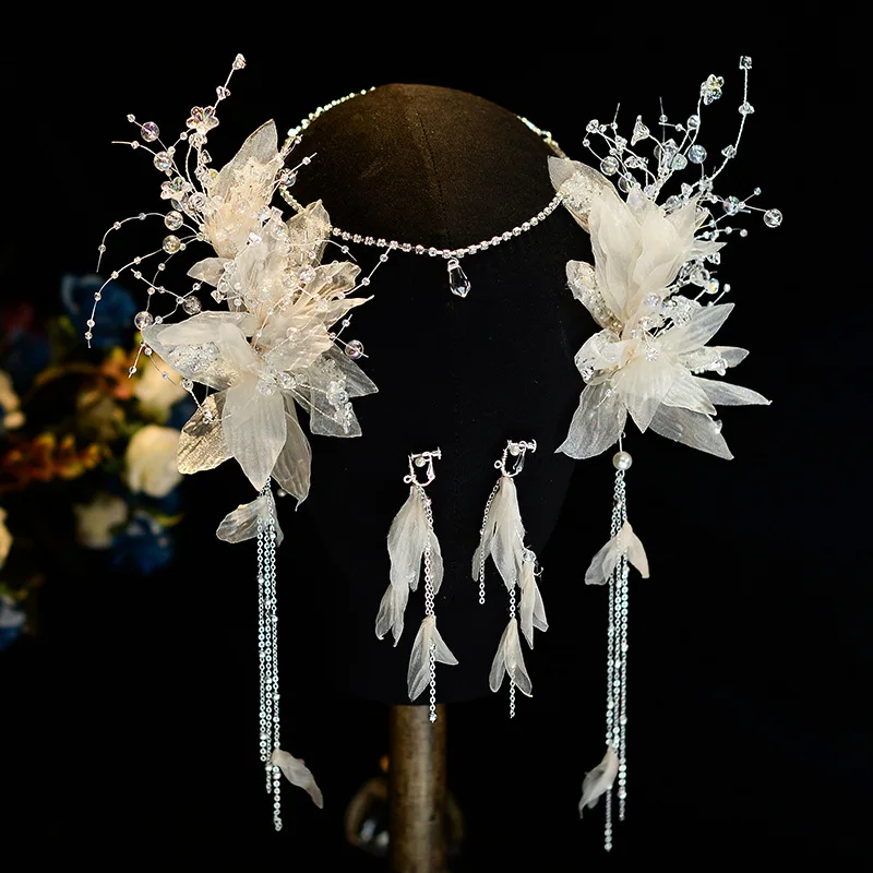 ญี่ปุ่นและเกาหลีเจ้าสาว Headdress Super เส้นด้าย Headdress ดอกไม้คลิปด้านข้างคู่ Hairclips อุปกรณ์จัดแต่งทรงผมชุดแต่งงาน