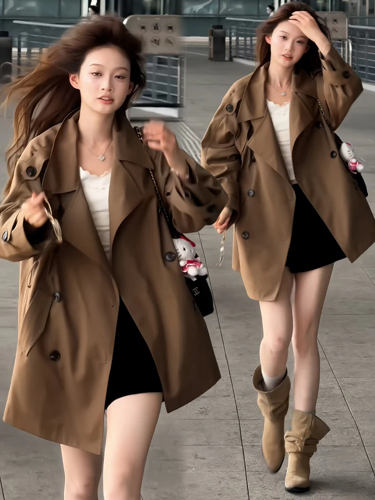 

Faionable Design Sense Women's Coat Casual Sli Medium-Length Outerwear Korean Sle Loose Fit Single-Button Closure