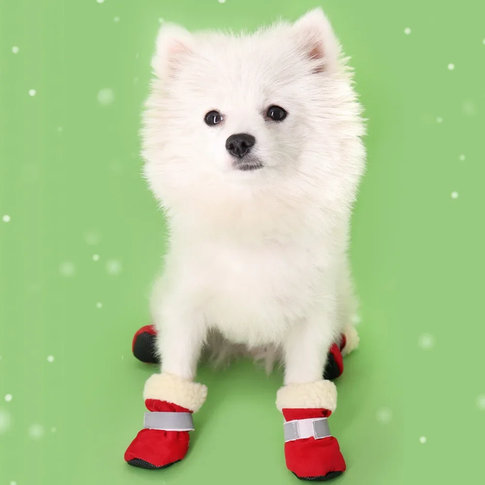 Pet Shoes Non-slip and Waterproof Dog Shoes Do Not Fall Off Autumn and Winter Thickened Warm Pet Cotton Shoes Snow Boots