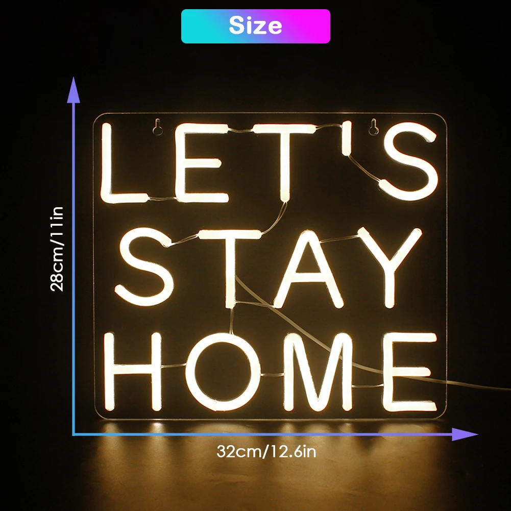 Let's Stay Home lampu Neon LED pesta pernikahan, lampu LED estetika kamar tidur rumah Game kamar seni kepribadian lampu dekorasi dinding hadiah