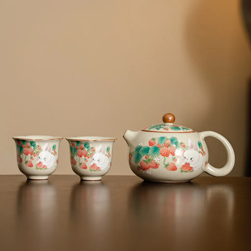 

Beige Ru Kiln Teapot Xi Shi Pot A Pot Two Cups Ceramic Kung Fu Tea Set Small Set Open Pieces Can Raise Small Tea Cups