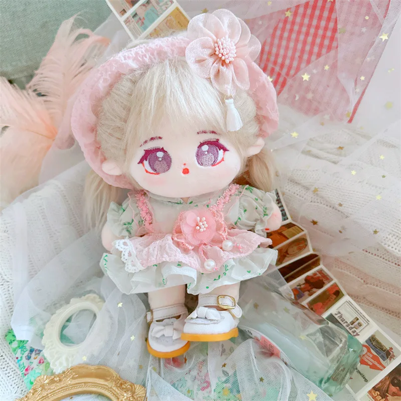 20cm Cute Cartoon Peach Blossom Suit Girls Doll Kawaii Soft Stuffed Idol Doll Clothes Accessory Customization Figure Toys Gifts