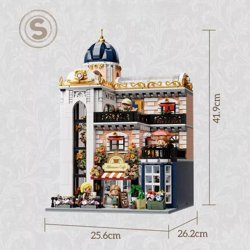 New Flower Language Coffee House Building Blocks Large Puzzle Assembly Ornament Street View Collection Assembly Toy