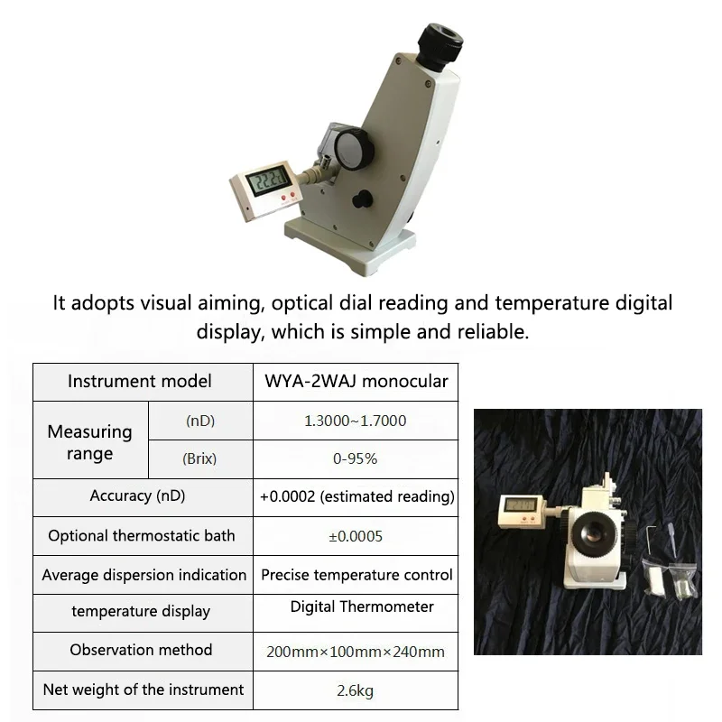 Refractómetro monocromático 2WAJ Abbe refractómetro Digital de azúcar equipo óptico de laboratorio 1 ud.