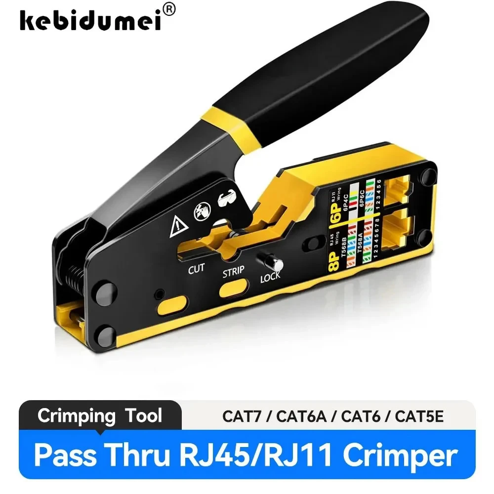 RJ45 Crimp Tool Pass Through Ethernet Crimping Tool for Cat6 Cat5 Cat5e RJ45 Connectors 8P6P RJ11 Connector Wire Tool