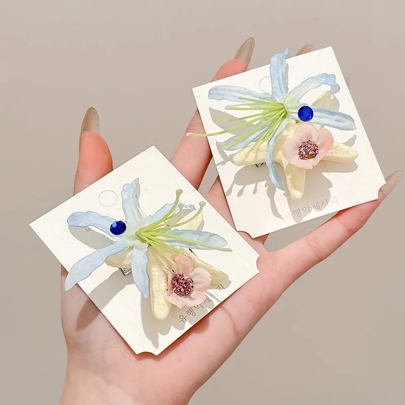 2pcs Marine Series Hairpin, Immortal Flower Starfish Shell Berry Headdress, Starfish Grab Clip, Seaside Hair Accessories