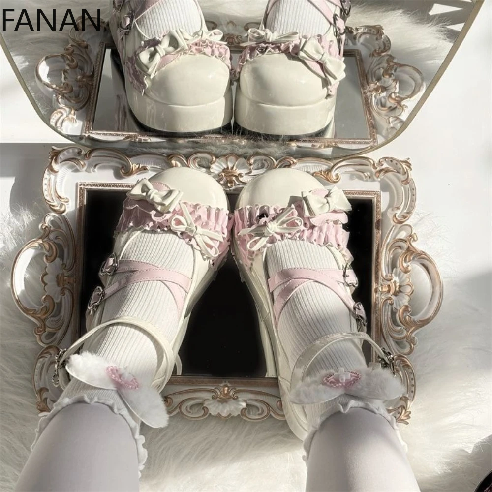 

Lolita Shoes Women's Platform Mary Jane Flats Cute High Heels Pumps Leather Jk Uniform with Heart-shaped Buckle Design Shoes