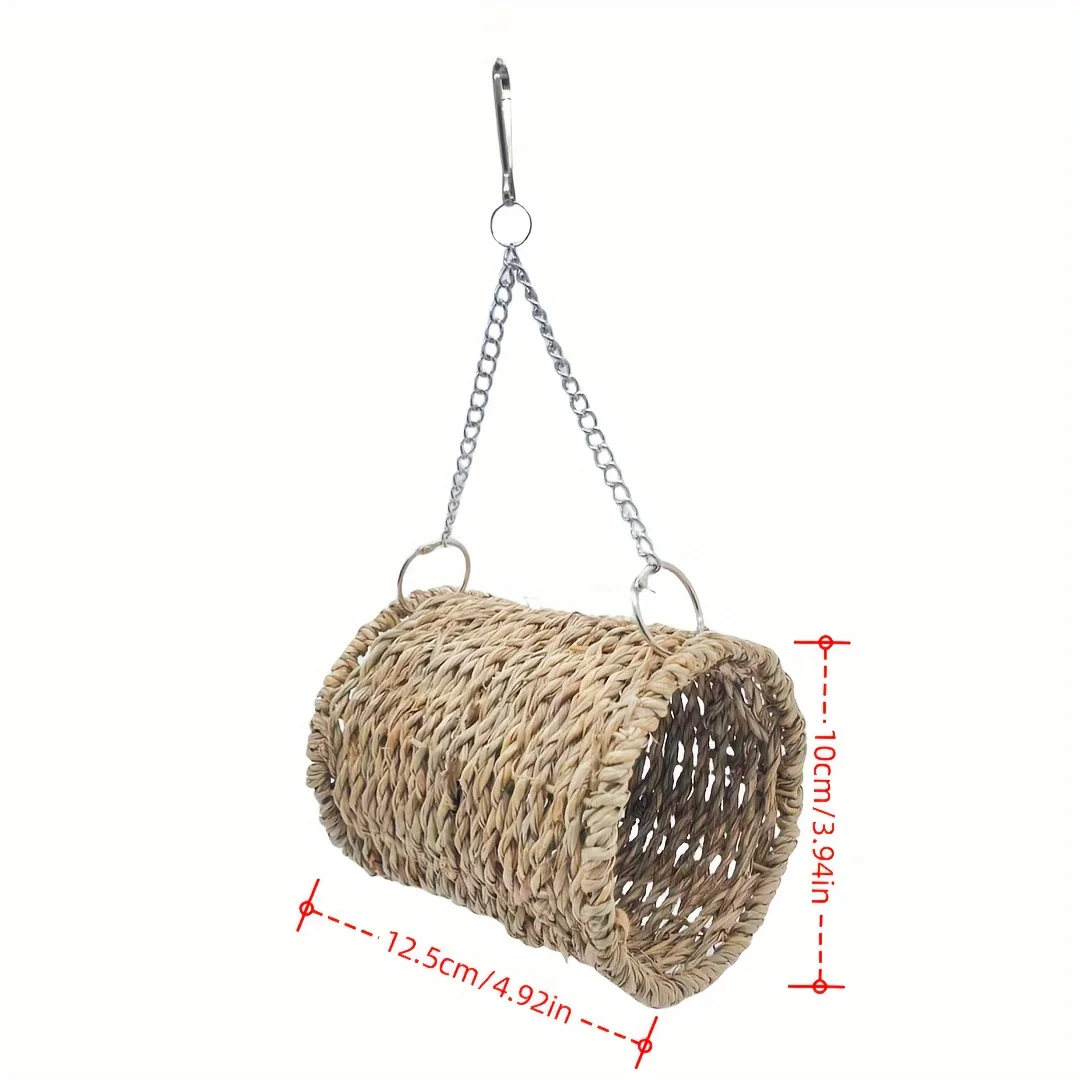 Bird Nest Bed Grass Tunnel Hammock Hanging Parrot Pet Chinchilla Hamster Cage Ornament Decoration Hamster Cradle Woven Straw Bed - view 2