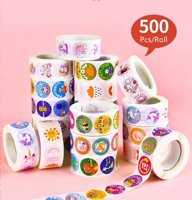 500Pcs Children's Cartoon Animal Stickers Baby Stickers Kindergarten Inspirational Little Red Flower Reward Roll Stickers