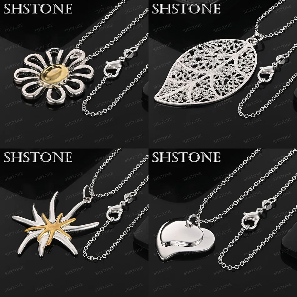 

925 Sterling Silver Heart Leaf Gold Starfish Flower Pendant Necklace For Women 16-30 Inch Chain Christmas Party Gift Jewelry