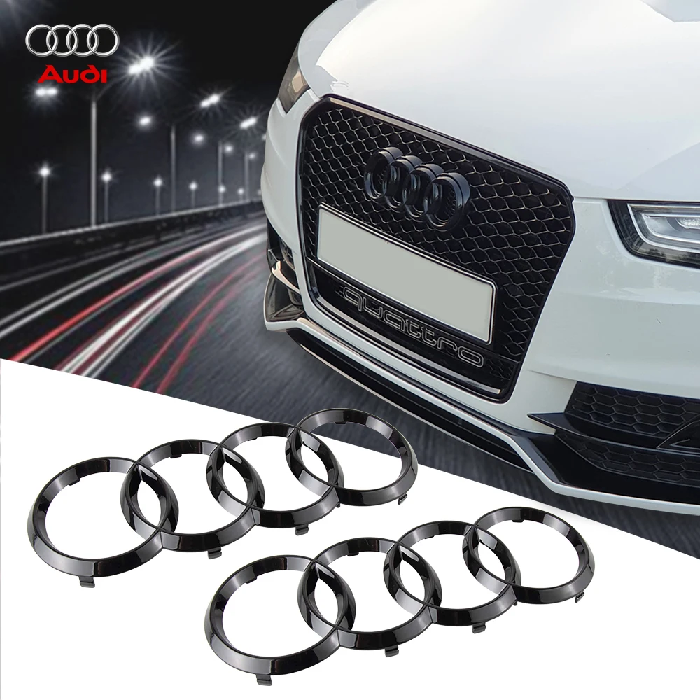 Picture 4: For Audi A4 A3 A5 A6L A7 A4L Q3 Q5 Q2L Q7 Q8 Sportback ABS Auto Emblem 4 Ring Car Front Grille Rear Trunk Decoration Accessories