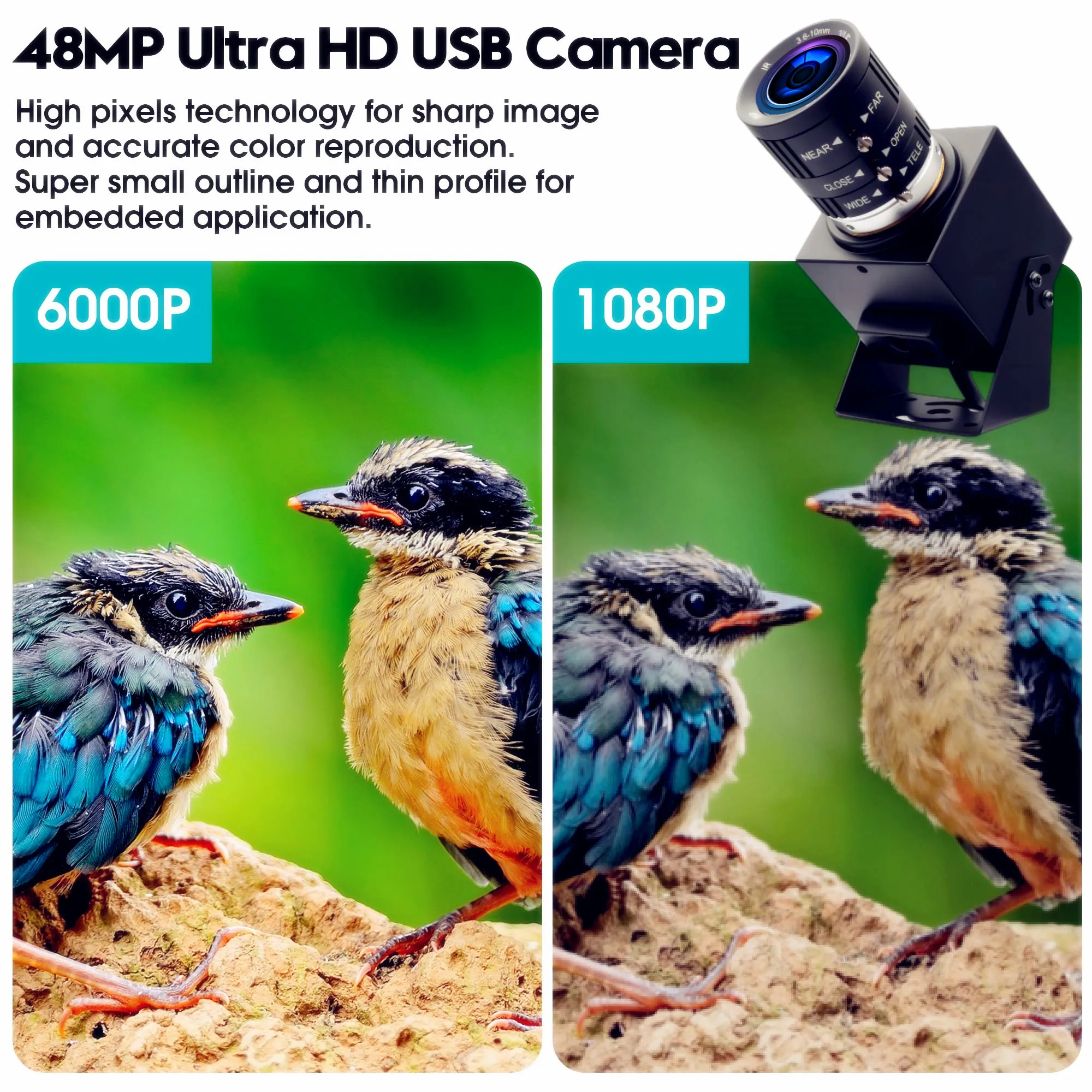 Câmera ELP USB 48MP IMX586 8K CMOS UVC Mini USB Webcam Câmera de vídeo industrial com lente de zoom varifocal de 3,6-10 mm